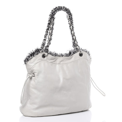 Chanel Tweed Lambskin Drawstring Tweedy Tote White 3 of 16