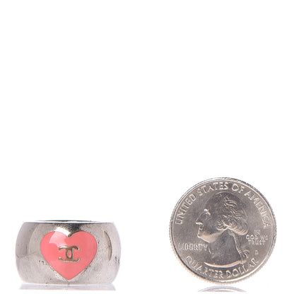 Chanel CC Heart Scarf Ring Silver Pink 2 of 4