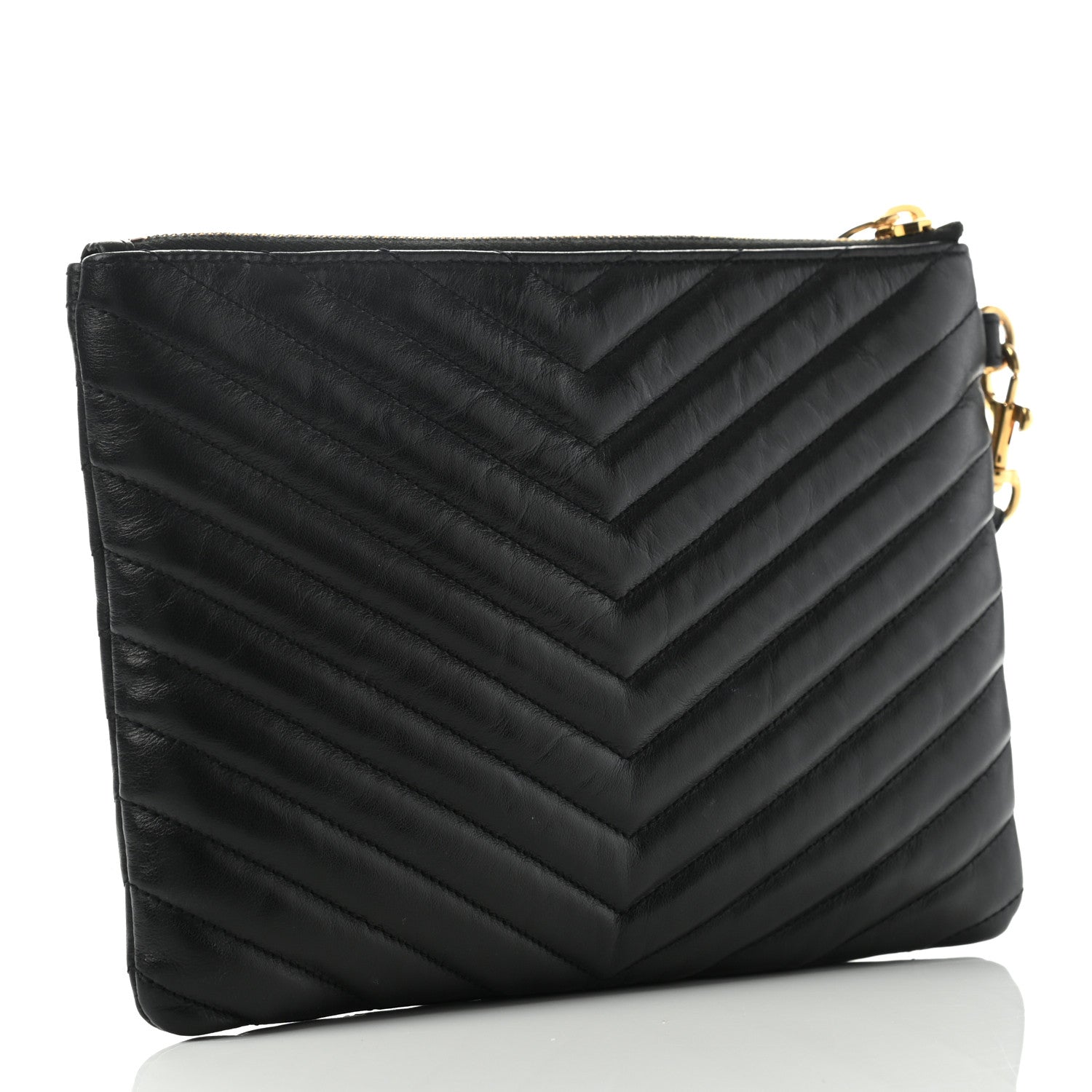 Saint Laurent Calfskin Matelasse Chevron Monogram A5 Wristlet Black 2 of 7