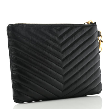 Saint Laurent Calfskin Matelasse Chevron Monogram A5 Wristlet Black 2 of 7