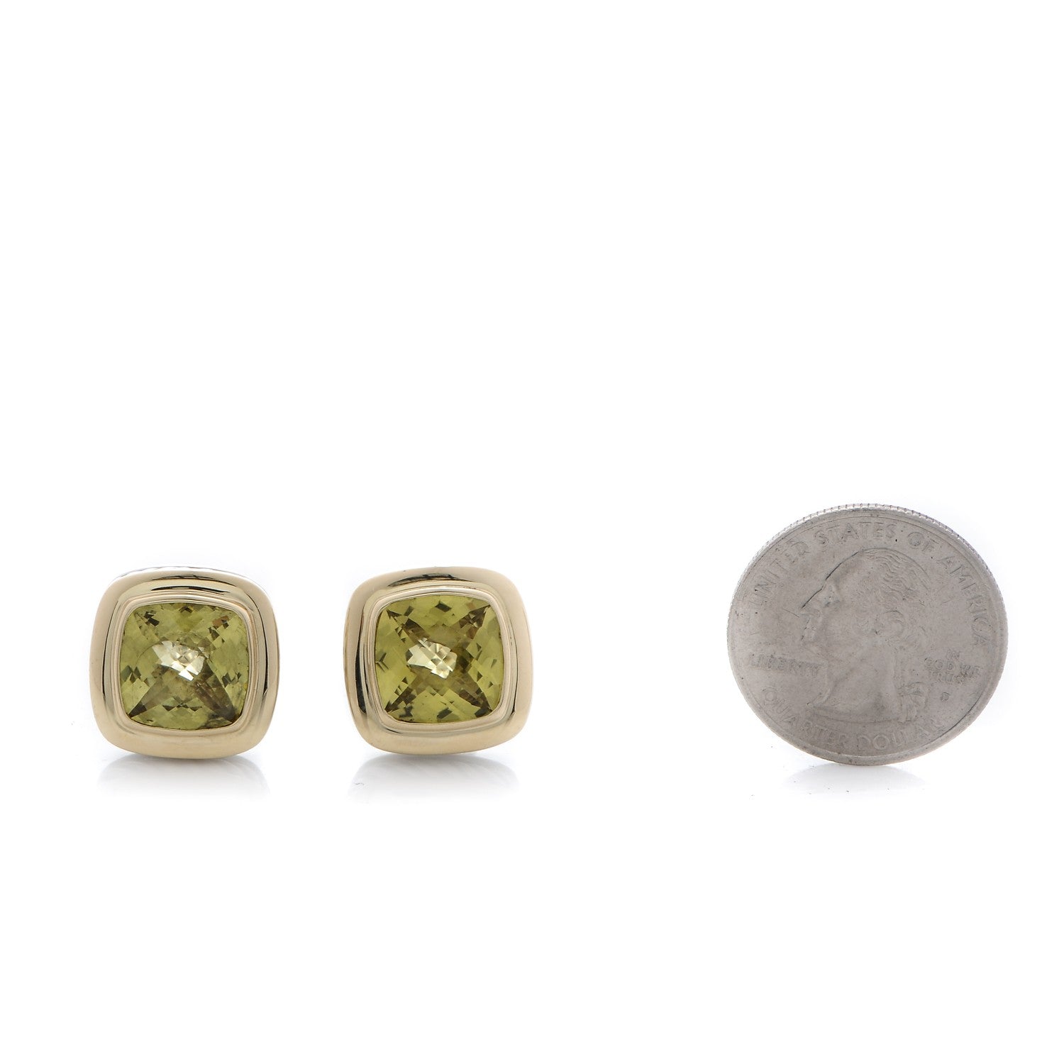 David Yurman Sterling Silver 18K Yellow Gold Peridot 11mm Albion Earrings 2 of 5
