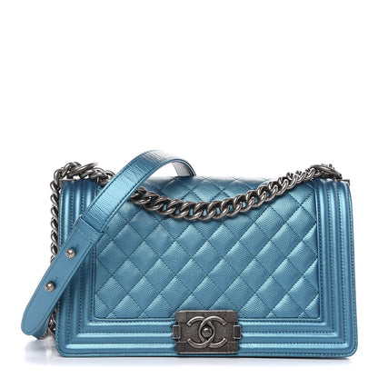 Chanel Metallic Caviar Quilted Medium Boy Flap Turquoise 1 of 11