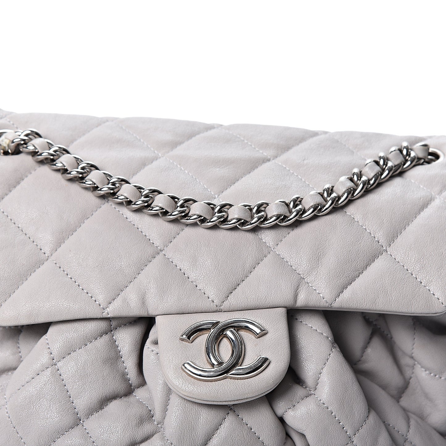 Washed Lambskin Quilted Medium Chain Around Messenger Grey