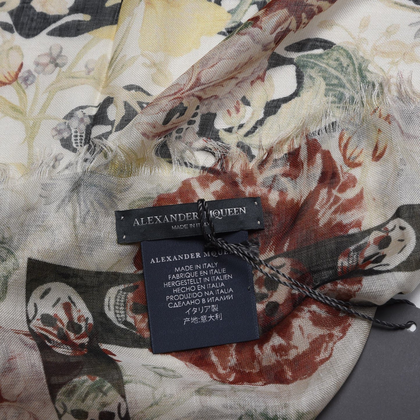 Silk Modal Medieval Flower Skull Scarf Ivory