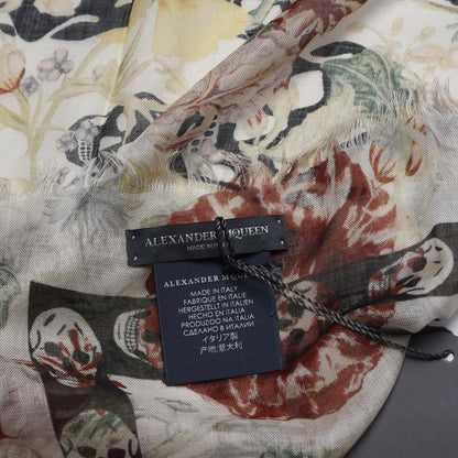 Alexander McQueen Silk Modal Medieval Flower Skull Scarf Ivory 5 of 5