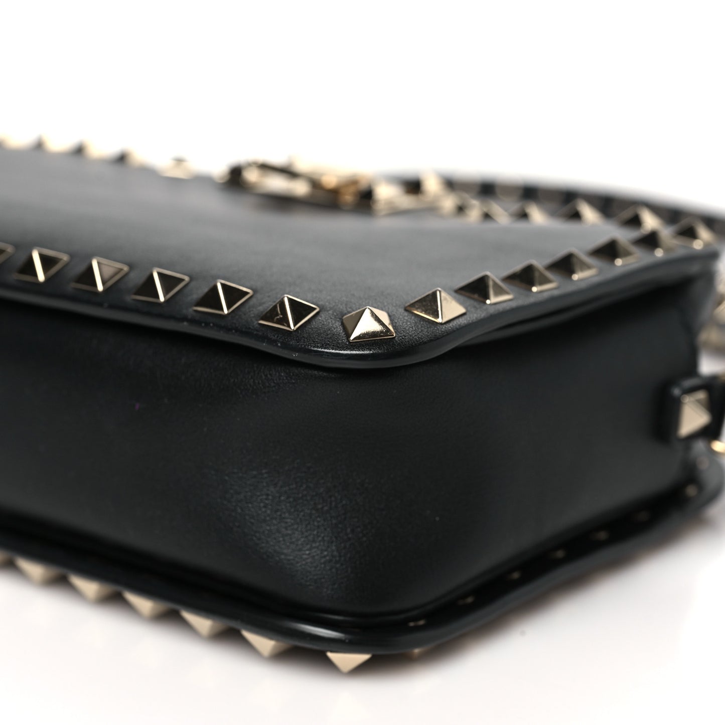 Grained Calfskin Rockstud Flip Lock Camera Crossbody Bag Black
