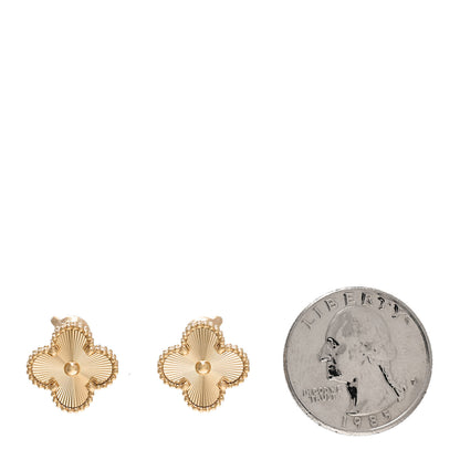 Van Cleef & Arpels 18K Yellow Gold Guilloche Vintage Alhambra Earrings 2 of 5