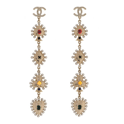 Chanel Metal Pearl Spade Diamond Club Heart Long Drop Earrings Gold Multicolor 1 of 4