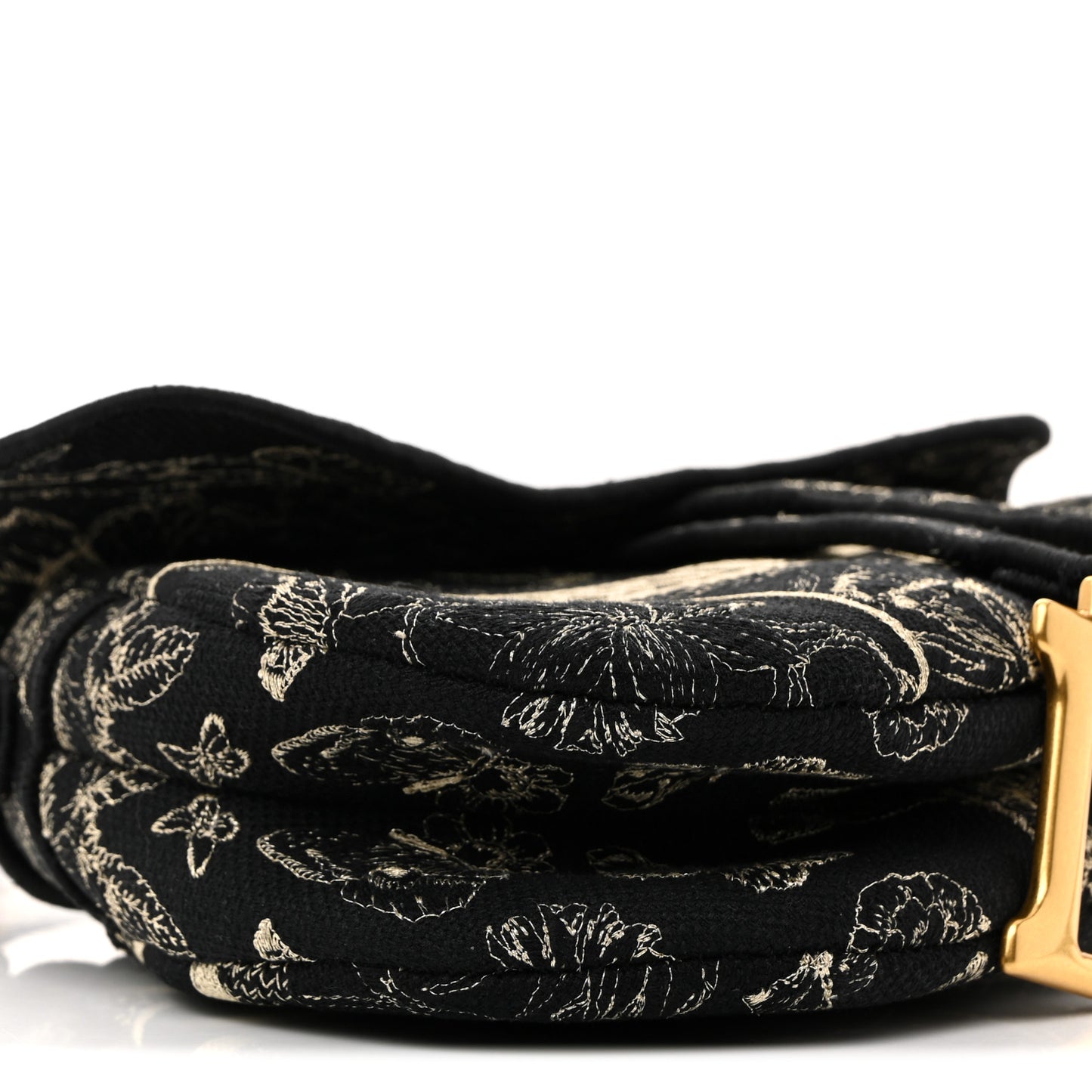 Canvas Embroidered Butterfly Print Saddle Bag Black