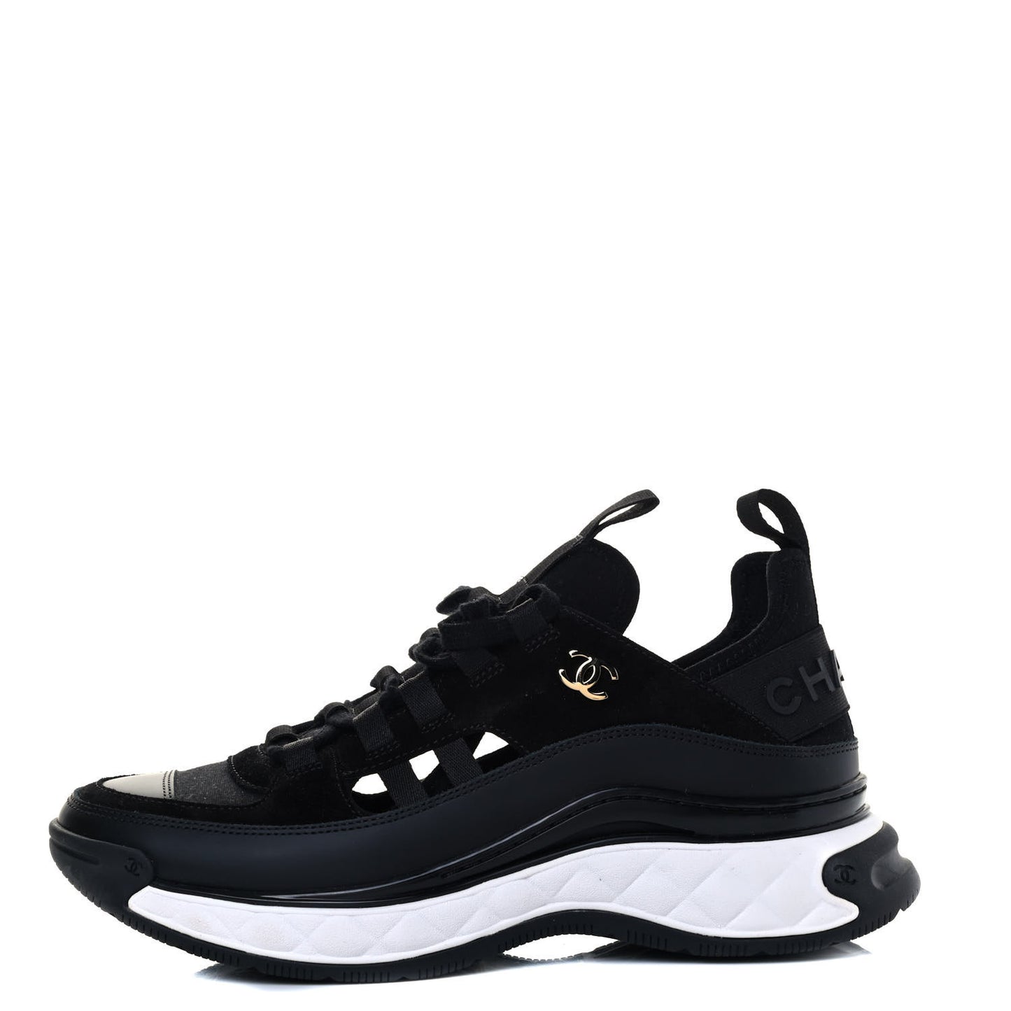 Velvet Calfskin Mixed Fibers CC Sneakers 39 Black