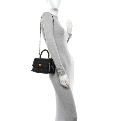 Chanel Calfskin Lizard Chevron Quilted Mini Coco Handle Flap Black 3 of 12