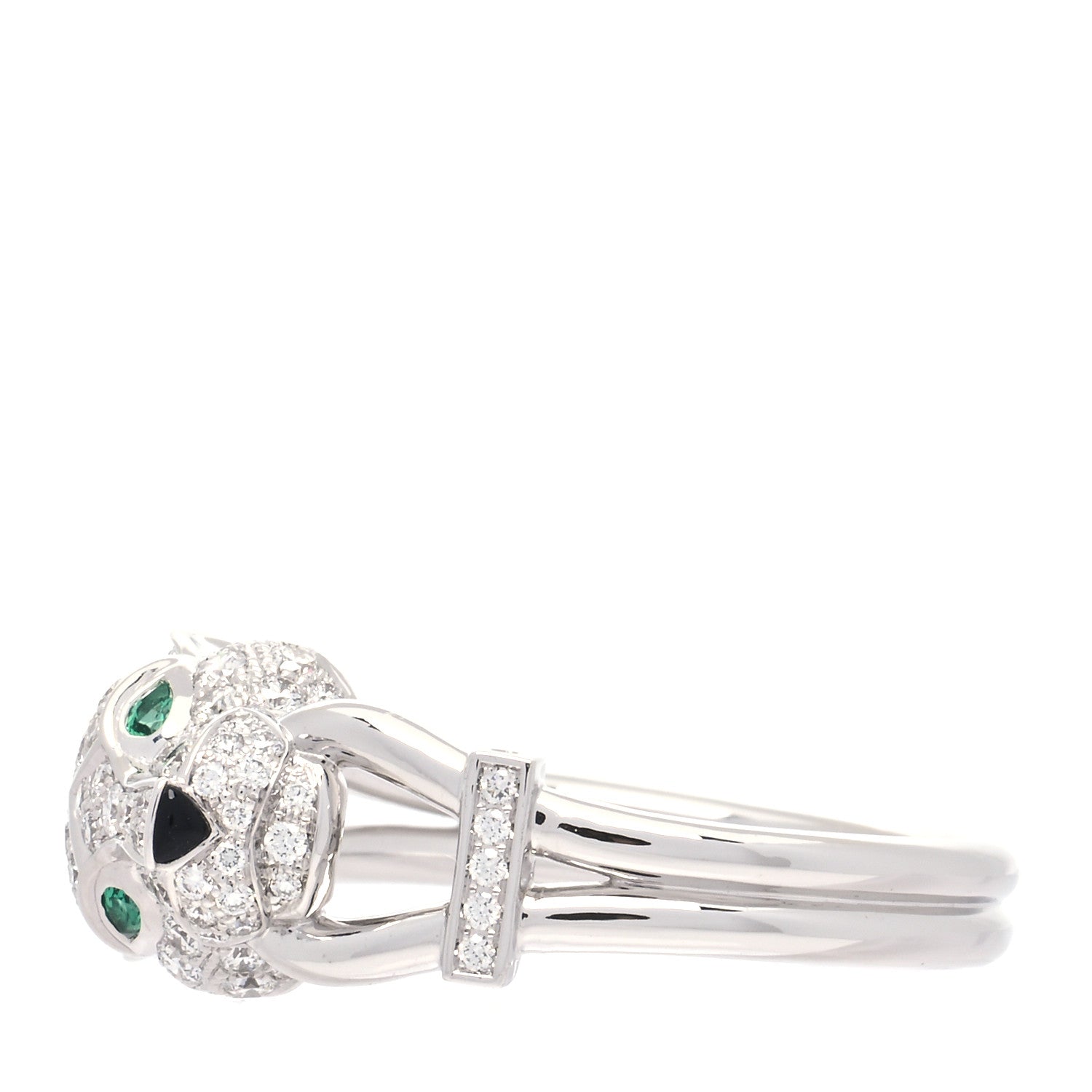 Cartier 18K White Gold Diamond Emerald Black Onyx Panthere de Cartier Ring 62 10 5 of 7
