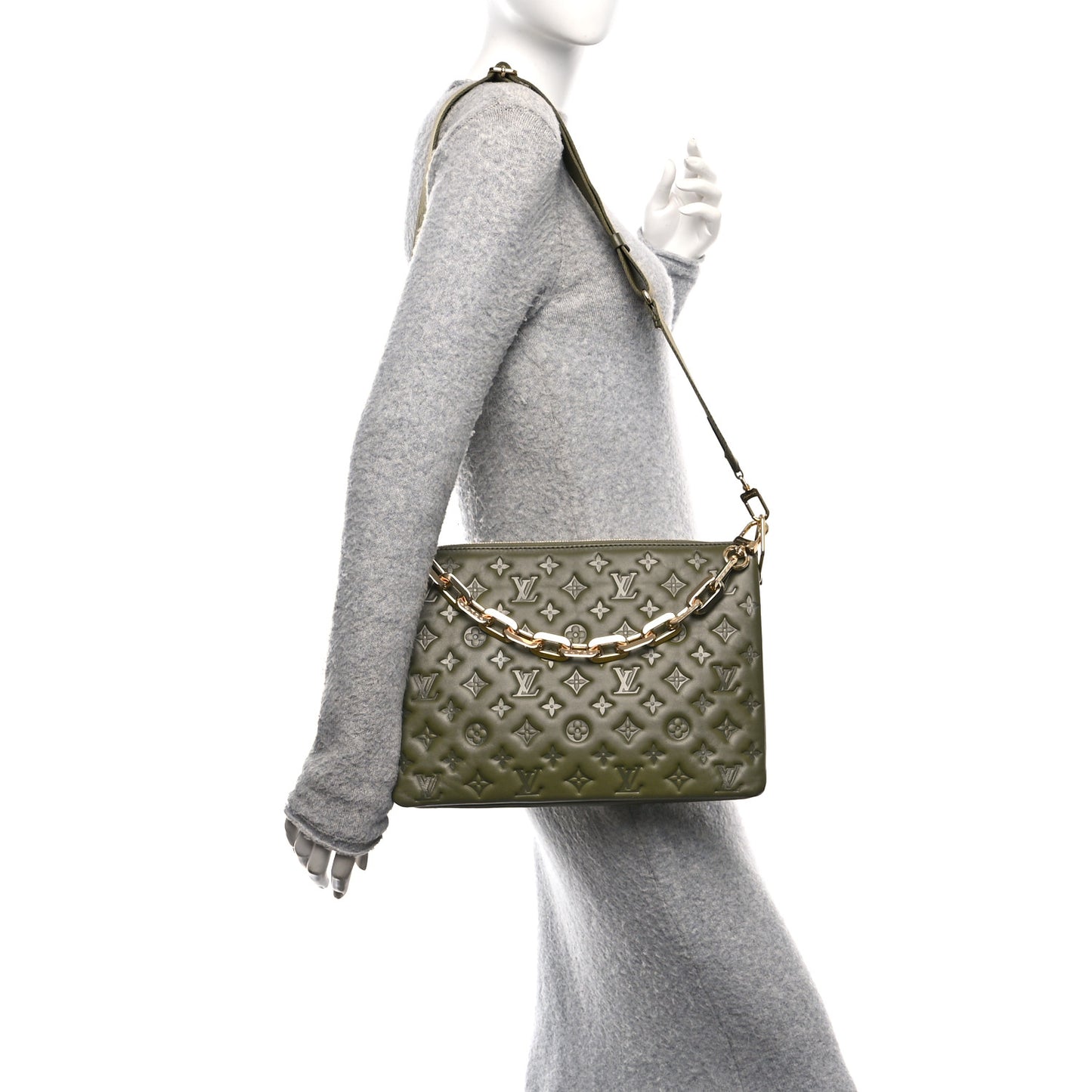Lambskin Embossed Monogram Coussin MM Khaki