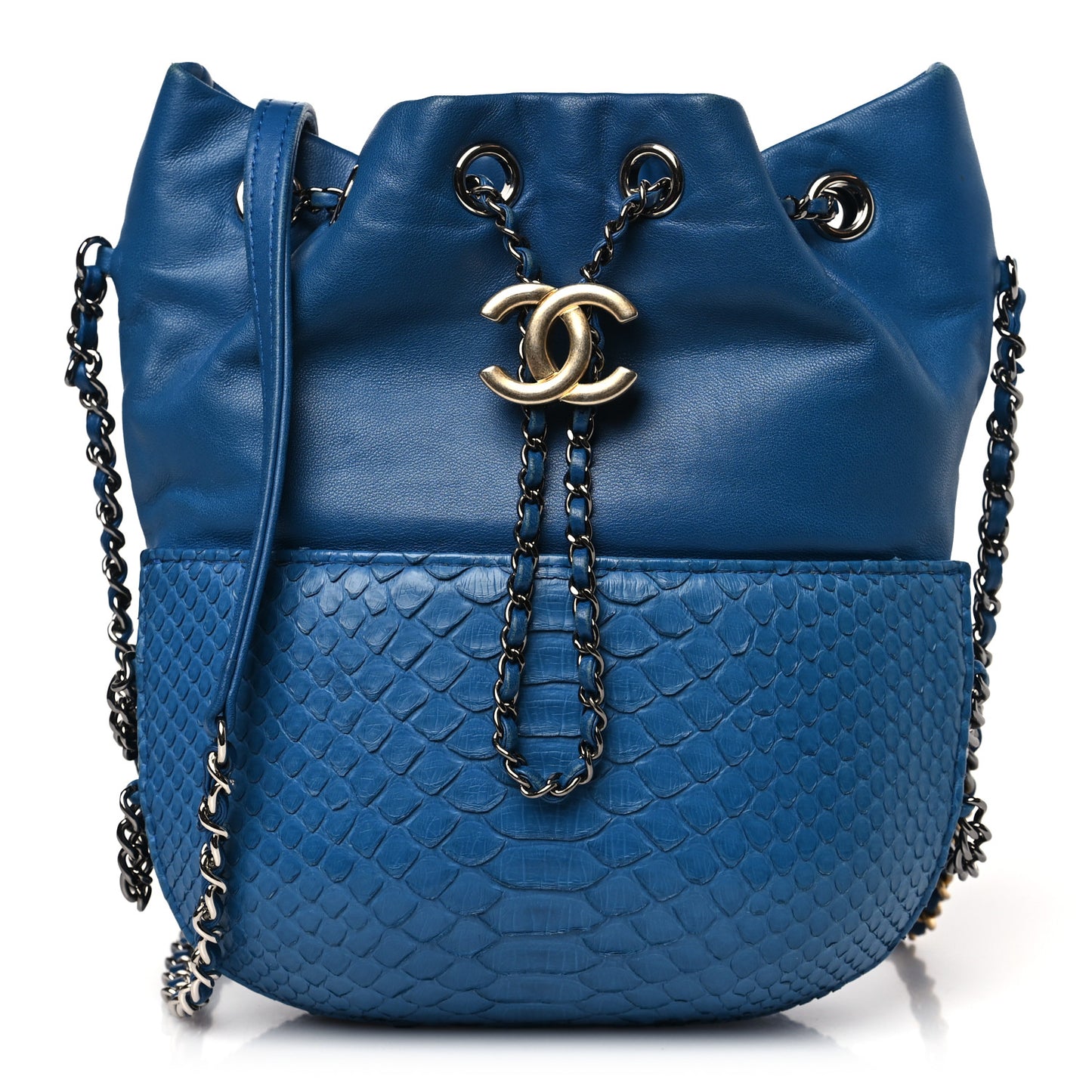 Snakeskin Calfskin Gabrielle Bucket Blue