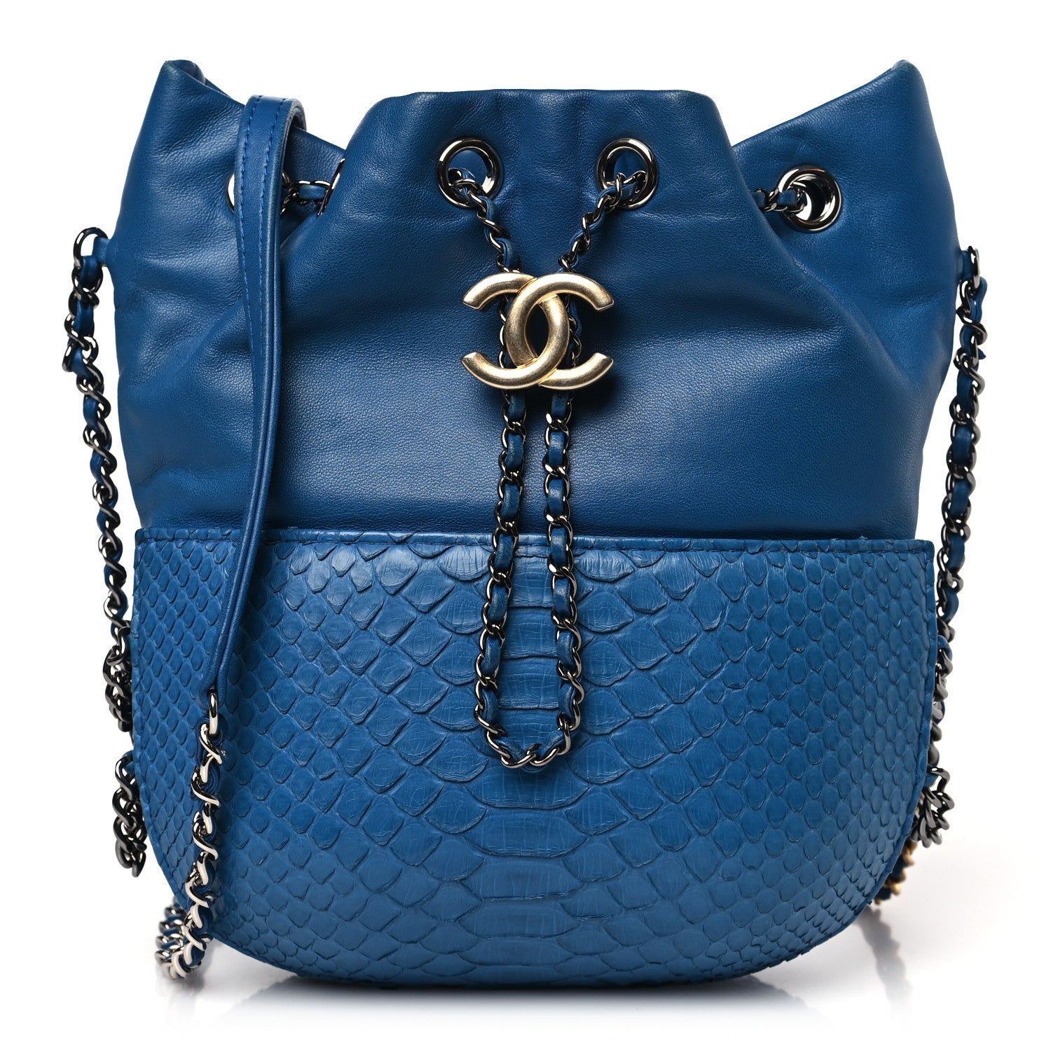 Chanel Snakeskin Calfskin Gabrielle Bucket Blue 1 of 9