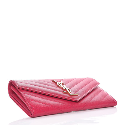 Saint Laurent Grain De Poudre Matelasse Chevron Monogram Flap Wallet Bubblegum 4 of 12
