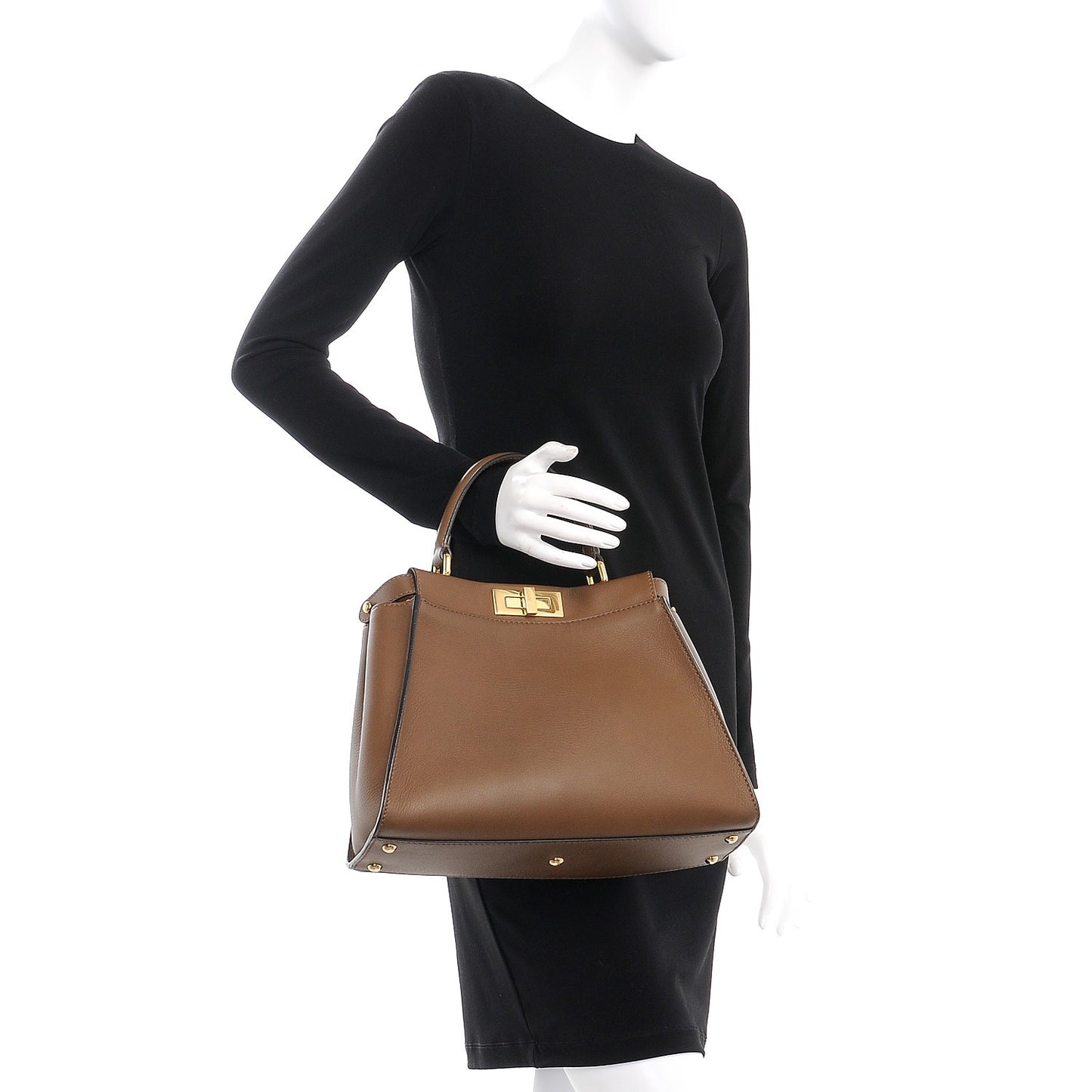 Vitello Seta Fabric Jacquard Pequin Medium Peekaboo Iconic Satchel Foresta Tobacco