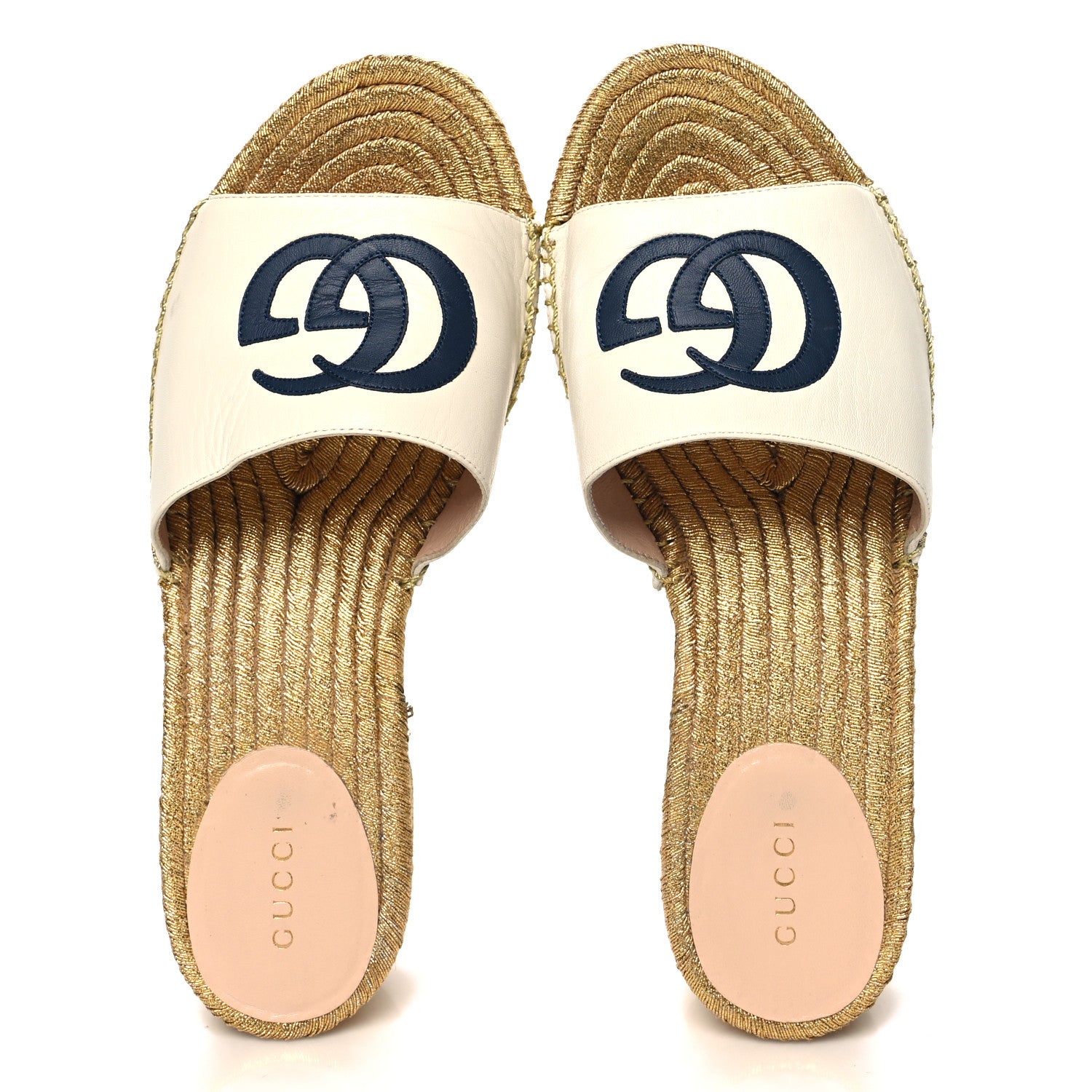 Gucci Malaga Kid Lifford Calfskin GG Mid Heel Slide 37 White Blue 2 of 10