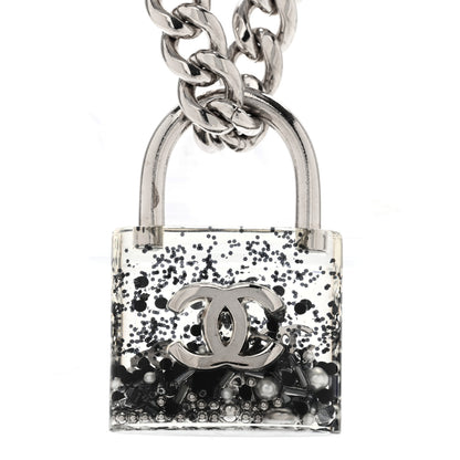 Chanel Resin CC Oversized Padlock Chain Necklace Silver Pearly White Silver Pearly White 4 of 5