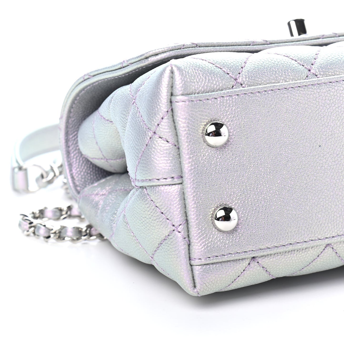 Iridescent Caviar Quilted Extra Mini Coco Handle Flap Purple