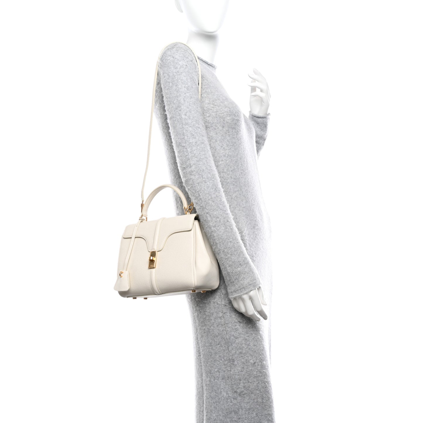 Grained Calfskin Small 16 Top Handle Bag White