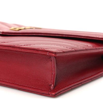 Saint Laurent Calfskin Matelasse Chevron Monogram Envelope Chain Wallet Rouge Merlot 9 of 9