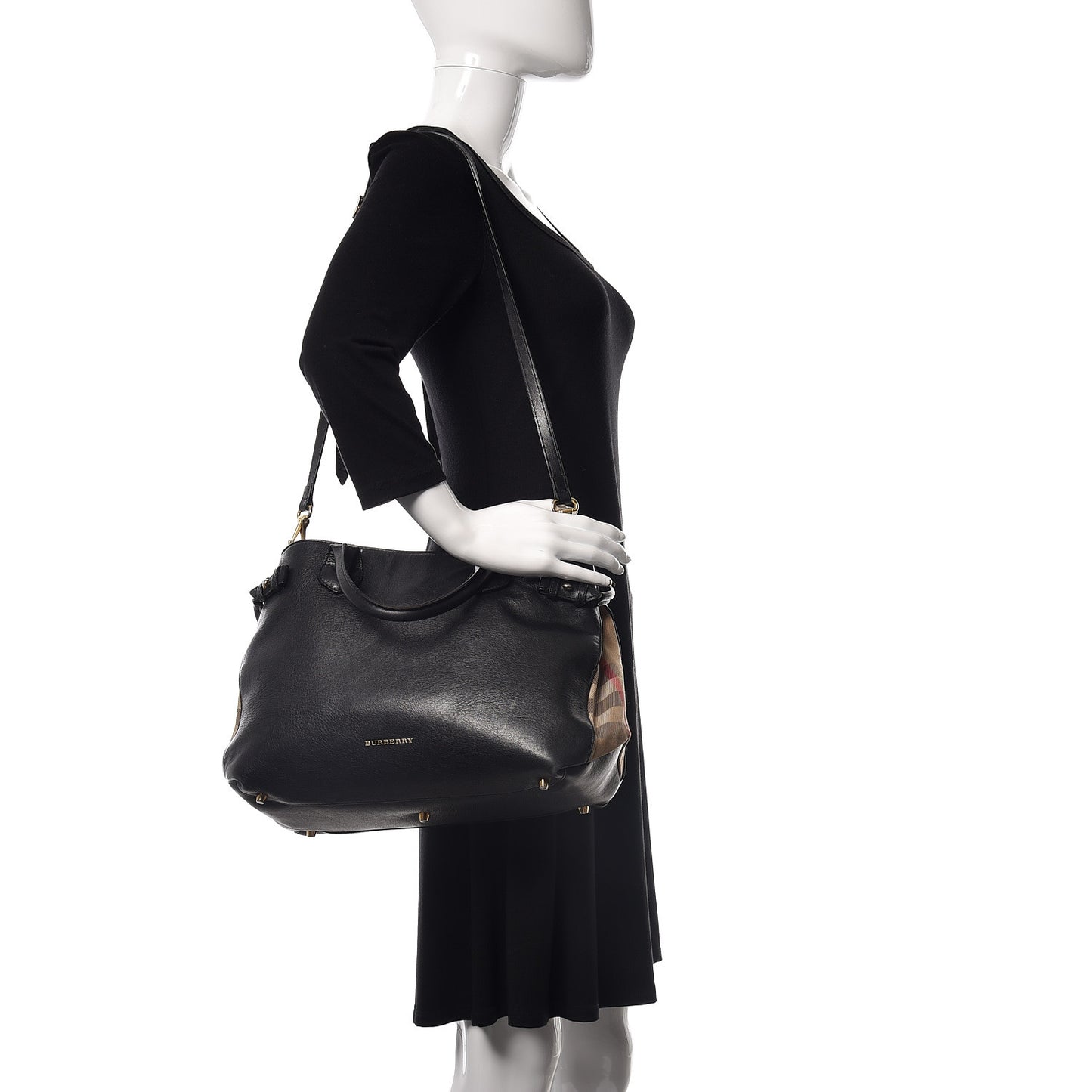 Smooth Calfskin Medium Banner Tote Black