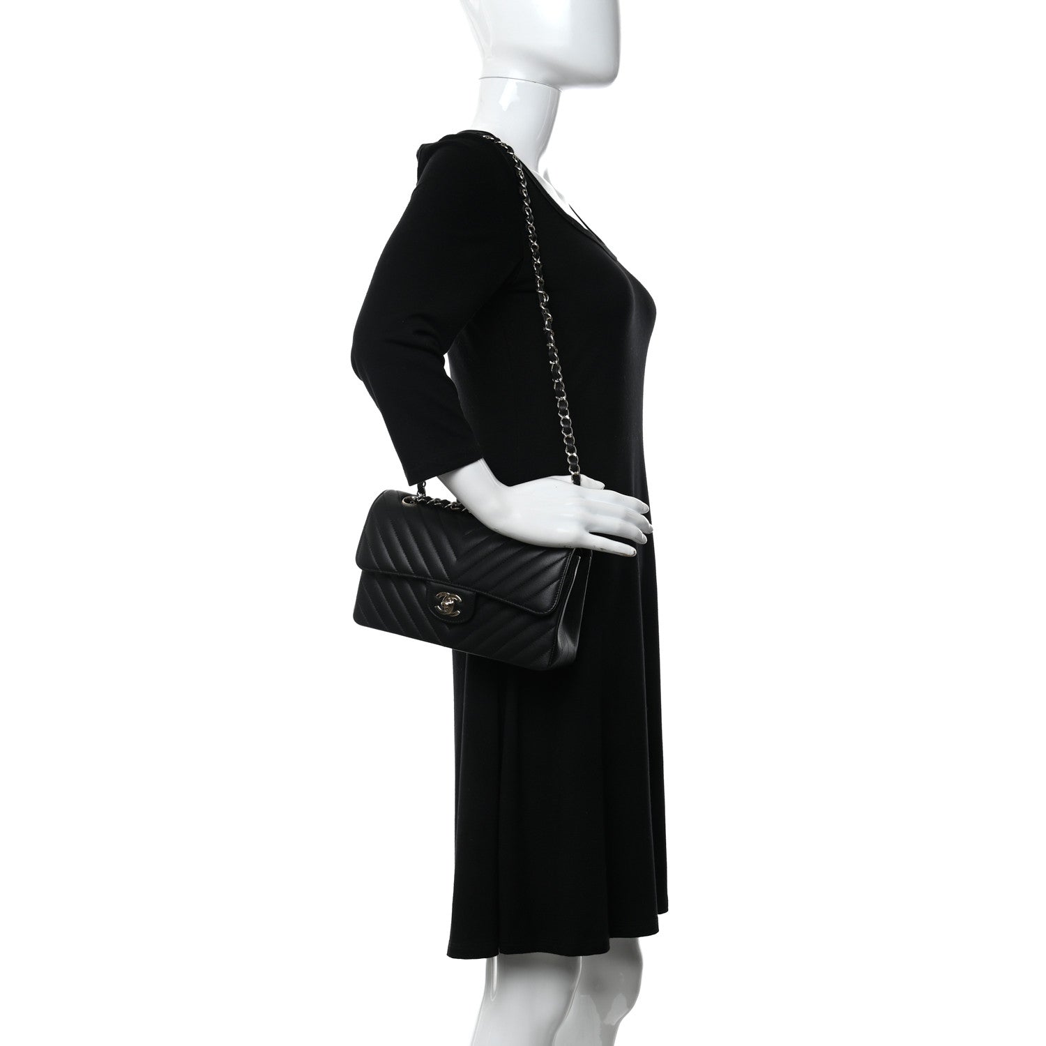 Chanel Caviar Chevron Quilted Small Double Flap Black 2 of 12