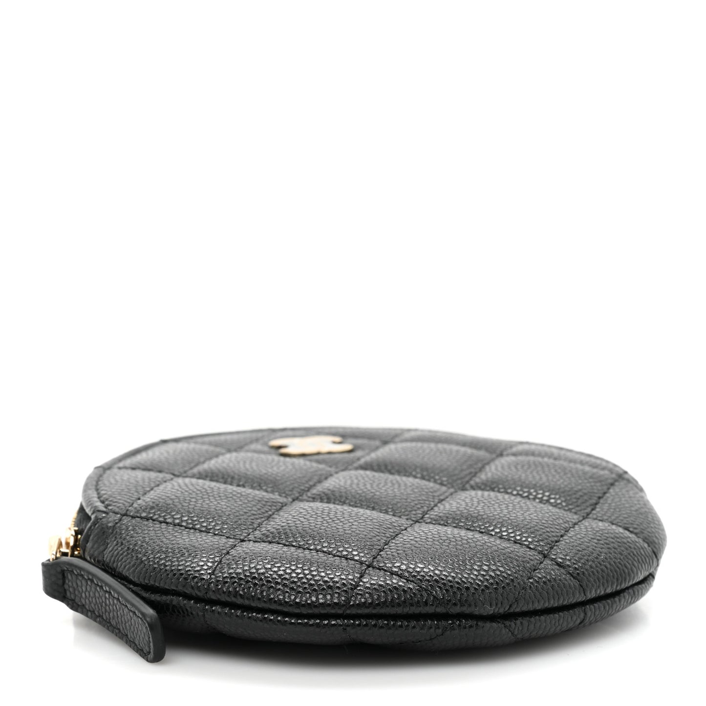 Caviar Quilted Round Clip On Coin Purse Black