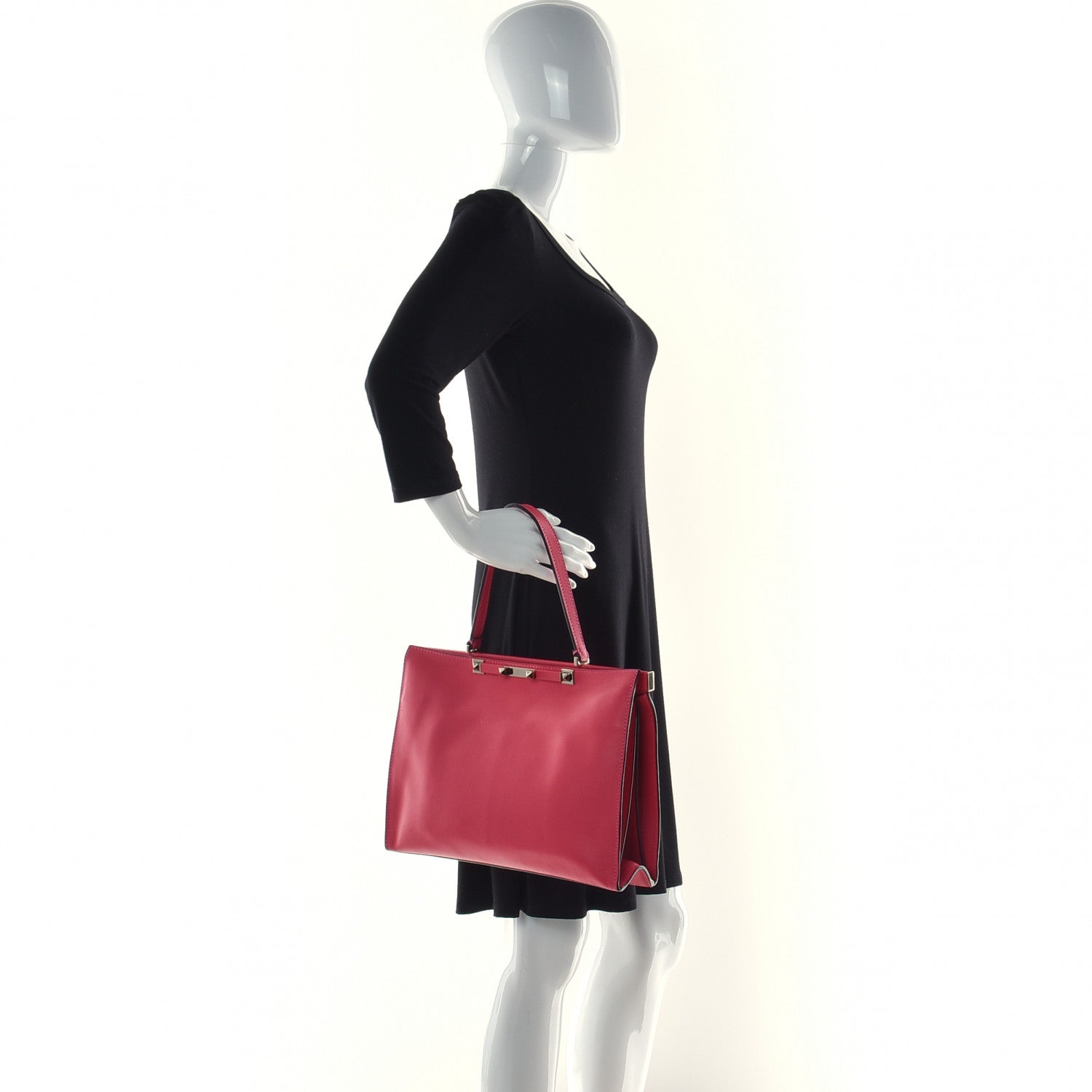 Valentino Garavani Vitello Rockstud Shoulder Tote Pop Fuxia 3 of 13