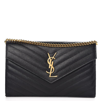 Saint Laurent Grain De Poudre Matelasse Chevron Monogram Chain Wallet Black 1 of 7
