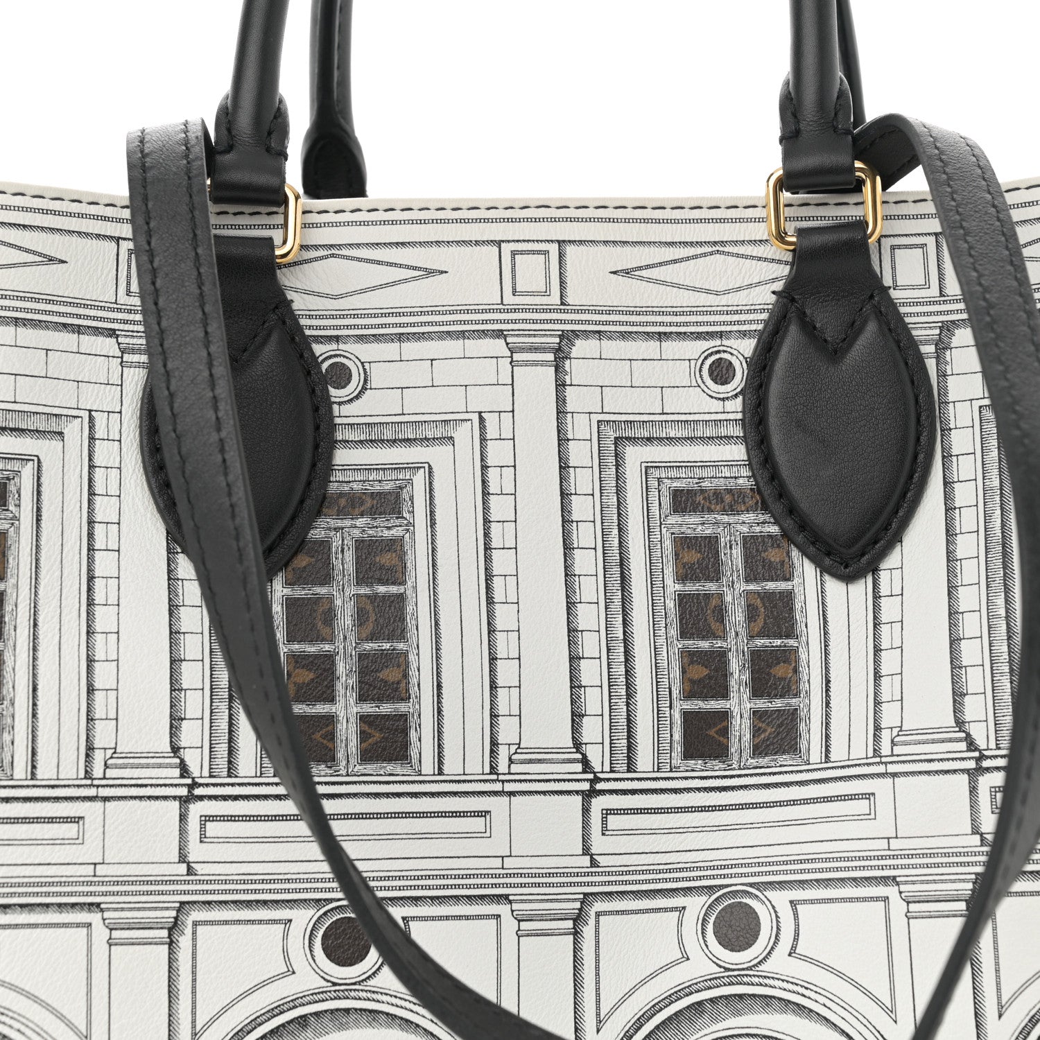 Louis Vuitton X FORNASETTI Calfskin Architettura Onthego MM Black White 7 of 12