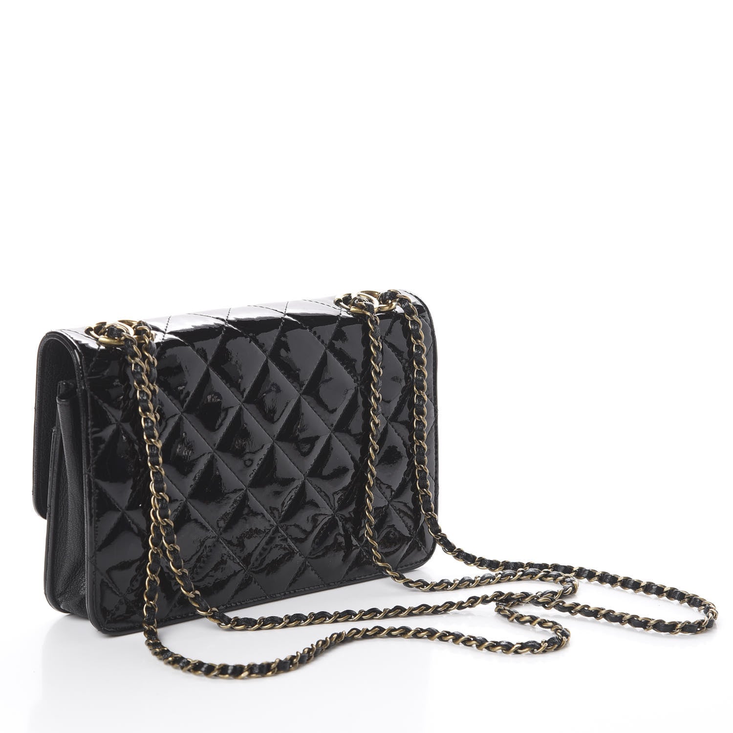 Chanel Patent Goatskin Quilted CC Eyelet Wallet On Chain WOC Black 2 of 9