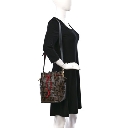 Fendi Vitello Grace F is Fendi Bi-Color FF 1974 Embossed Grande Mon Tresor Bucket Bag Maya Black Fragola 3 of 13