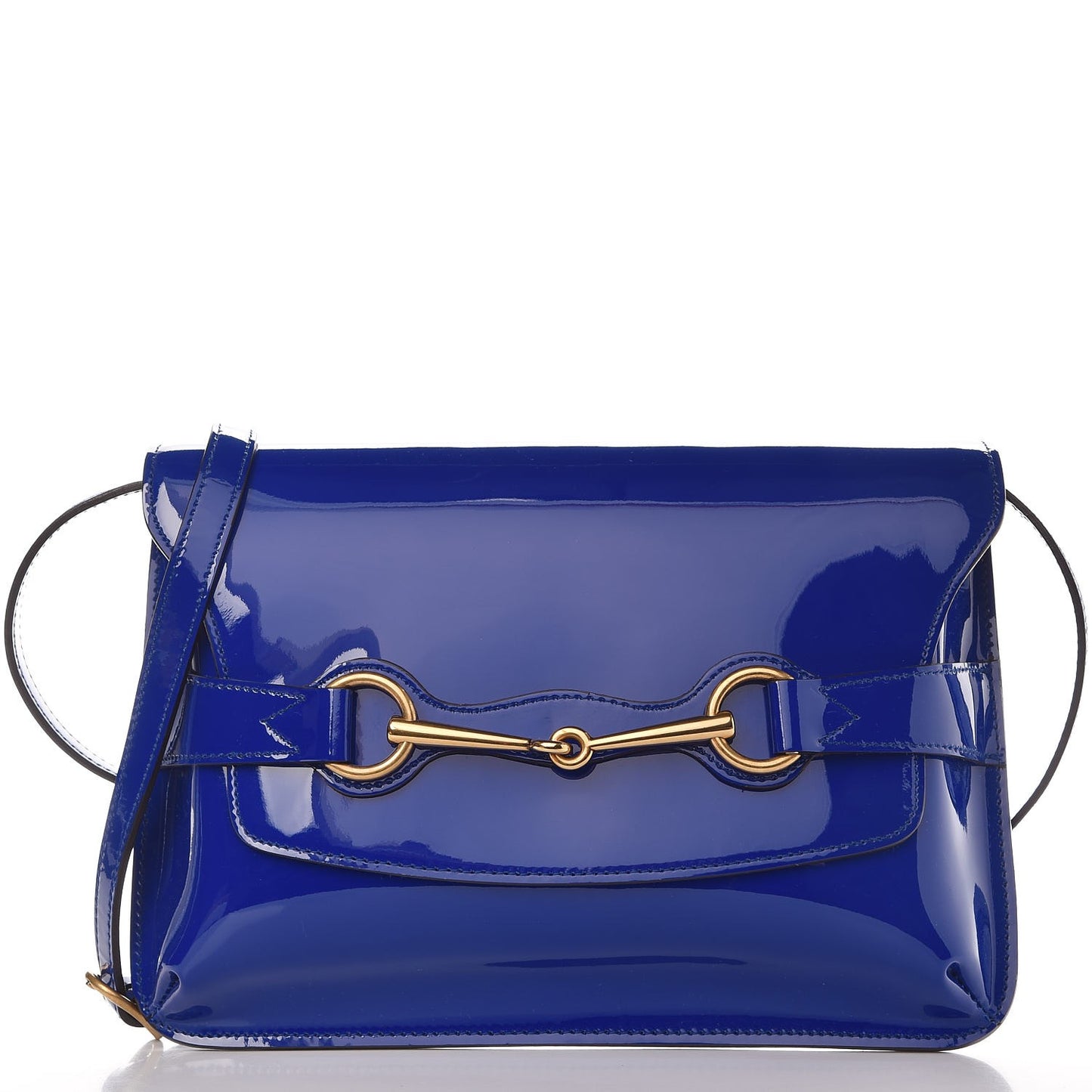 Patent Large Bright Bit Shoulder Bag Deep Zaffiro