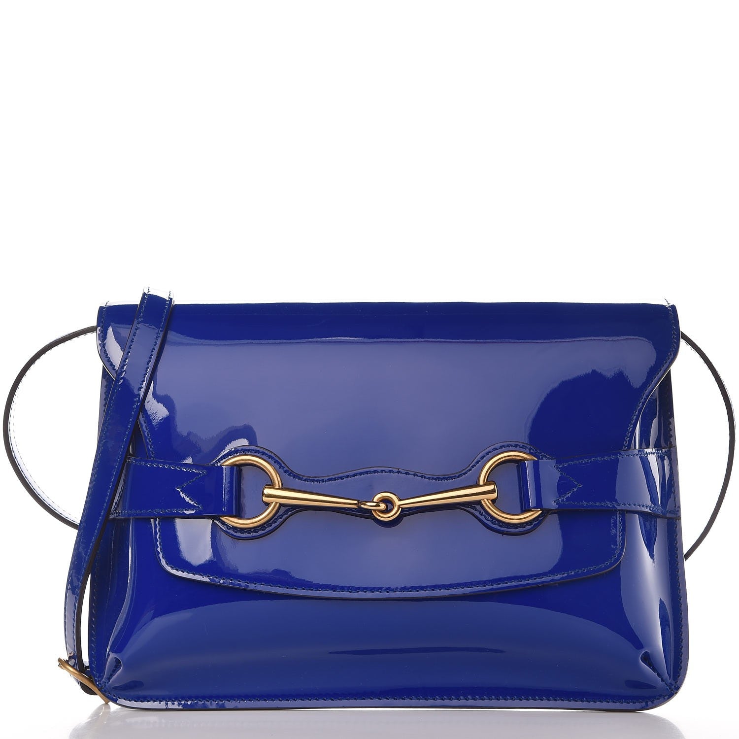 Gucci Patent Large Bright Bit Shoulder Bag Deep Zaffiro 3 of 8