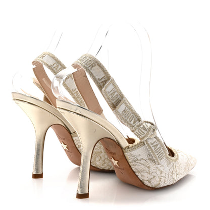 Christian Dior Cotton Ribbon Toile De Jouy J'Adior Slingback 100mm Pumps 38 Gold 5 of 9