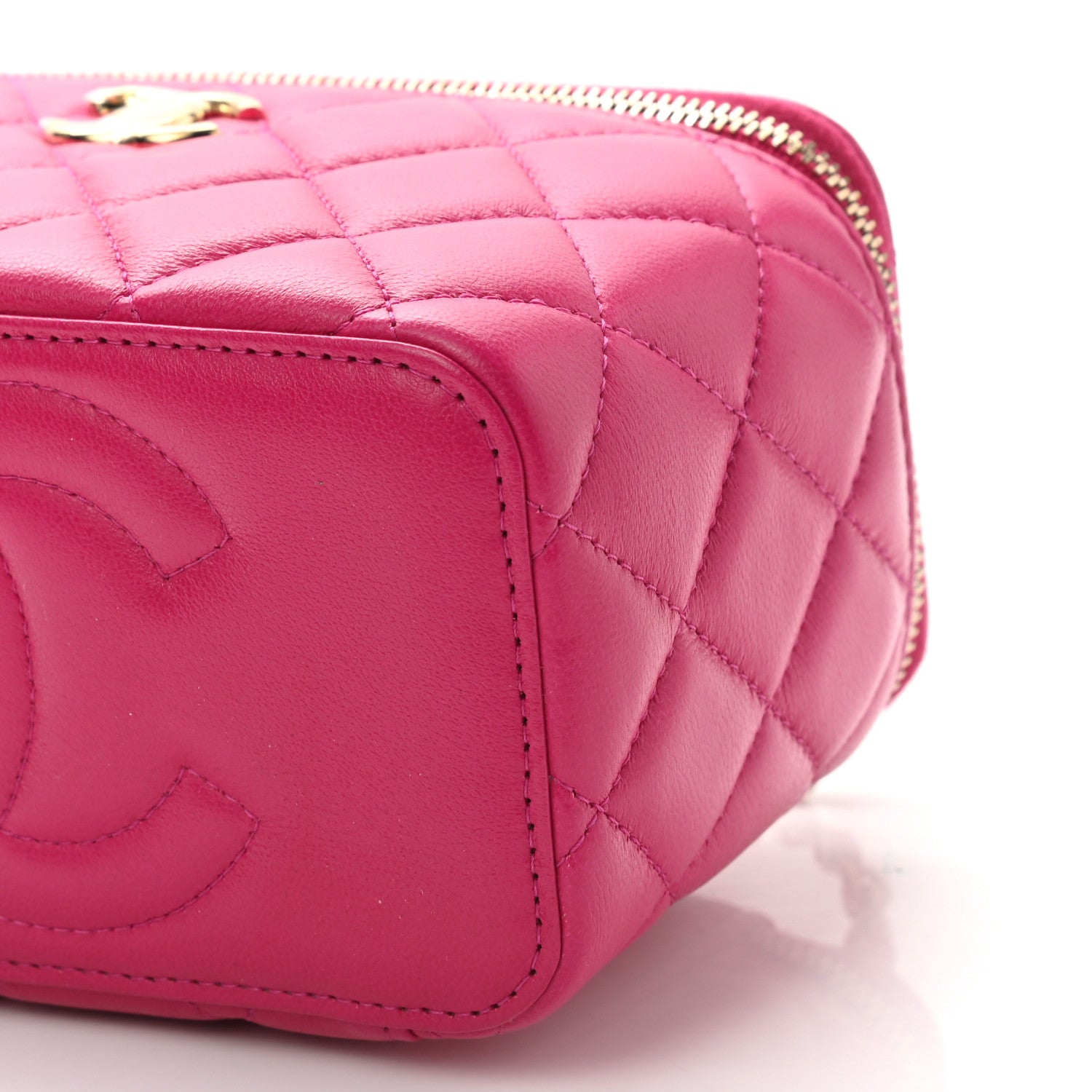 Chanel Lambskin Quilted Small Top Handle Vanity Case With Chain Dark Pink 11 of 12