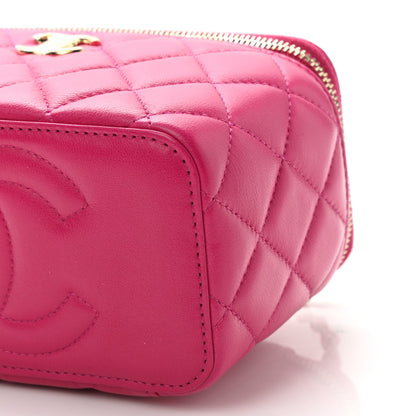 Chanel Lambskin Quilted Small Top Handle Vanity Case With Chain Dark Pink 11 of 12