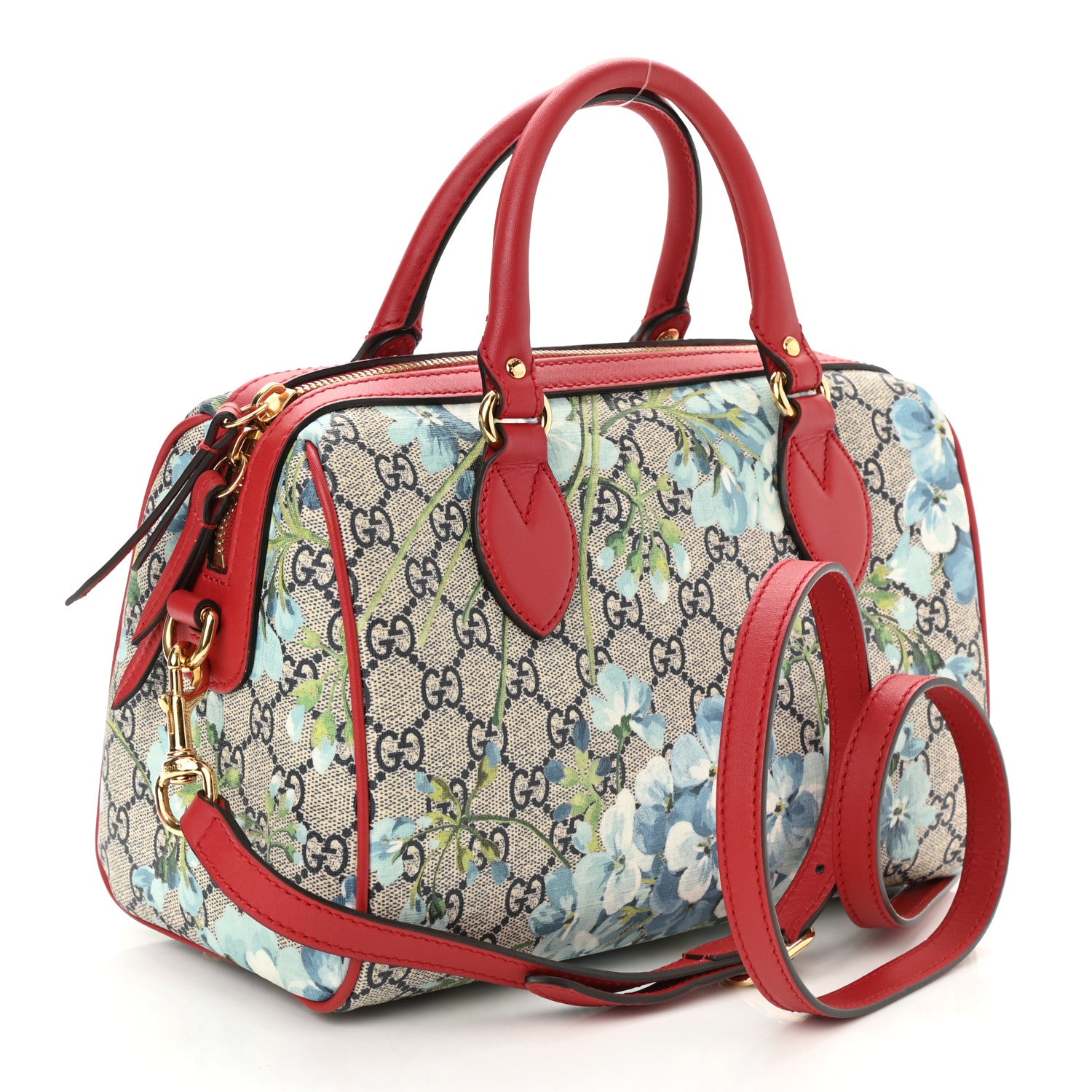 Gucci GG Supreme Monogram Blooms Small Boston Beige Blue Navy Hibiscus Red 3 of 9