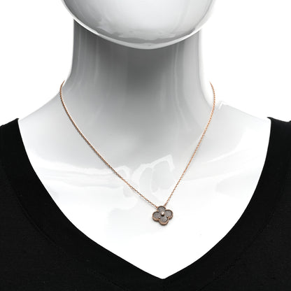 Van Cleef & Arpels 18K Rose Gold Diamond Silver Obsidian Vintage Alhambra Pendant Necklace 2 of 5