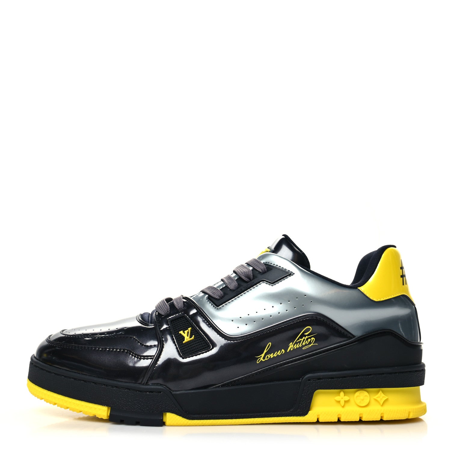 Louis Vuitton Mix Materials Monogram Mens LV Trainer Sneakers 8.5 Black Yellow 1 of 8