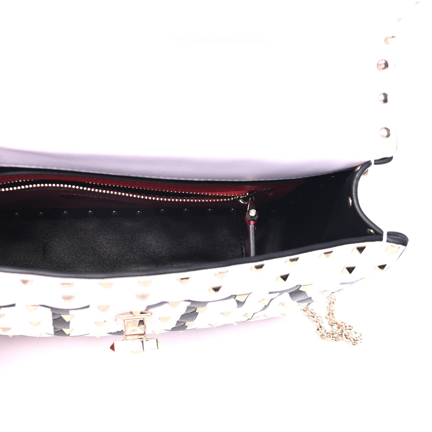 Lambskin VLTN Print Medium Rockstud Spike Shoulder Bag Optic White Black