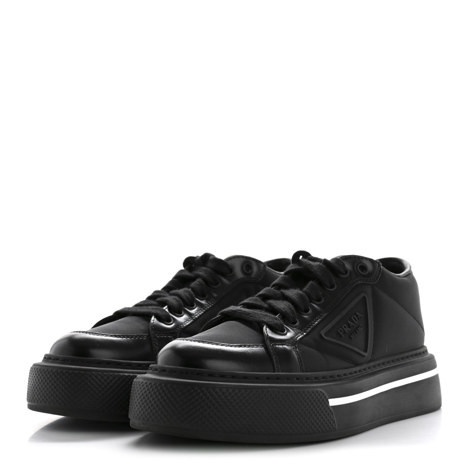 Prada Re-Nylon Spazzolato Rubber Triangle Logo Macro Quilted Womens 45mm Platform Sneakers 37 Black 4 of 11