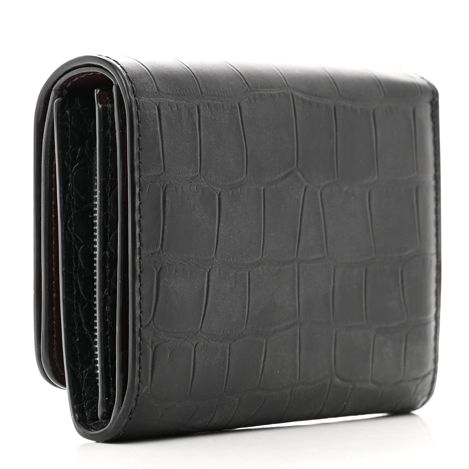 Mulberry Crocodile Embossed Calfskin Small French Continental Wallet Black 3 of 9