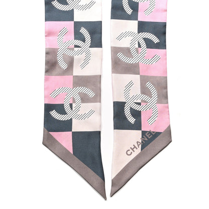 Chanel Silk Logo Bandeau Scarf Pink Black Multicolor 4 of 4