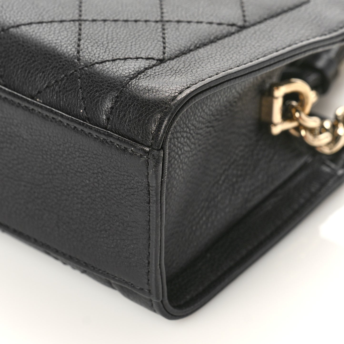 Grained Calfskin Stitched Mini Label Click Shopper Tote Black