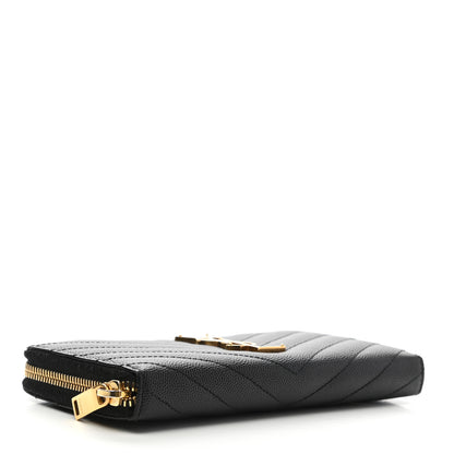 Saint Laurent Grain De Poudre Matelasse Chevron Monogram Zip Around Wallet Black 4 of 10