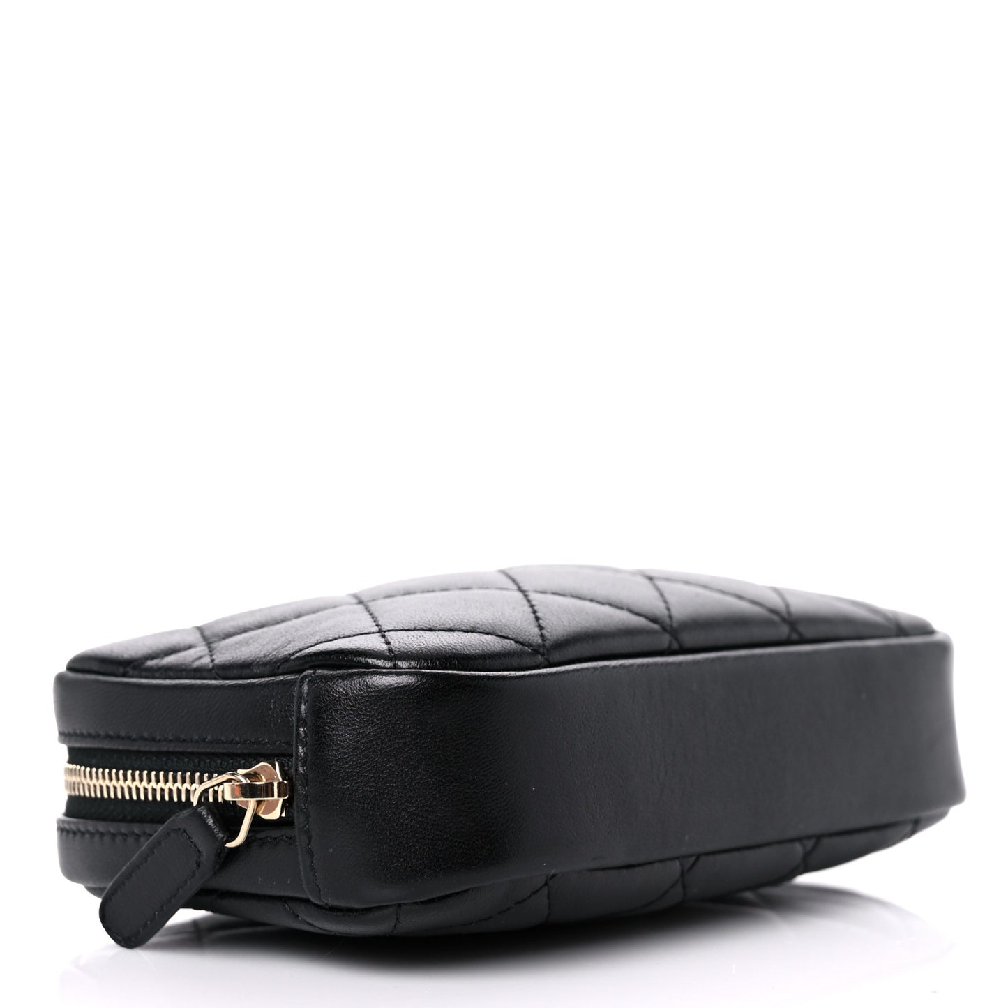 Lambskin Quilted Small Curvy Pouch Cosmetic Case Black