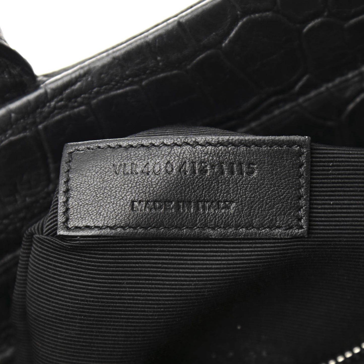 Calfskin Crocodile Embossed Small Cabas Rive Gauche Black
